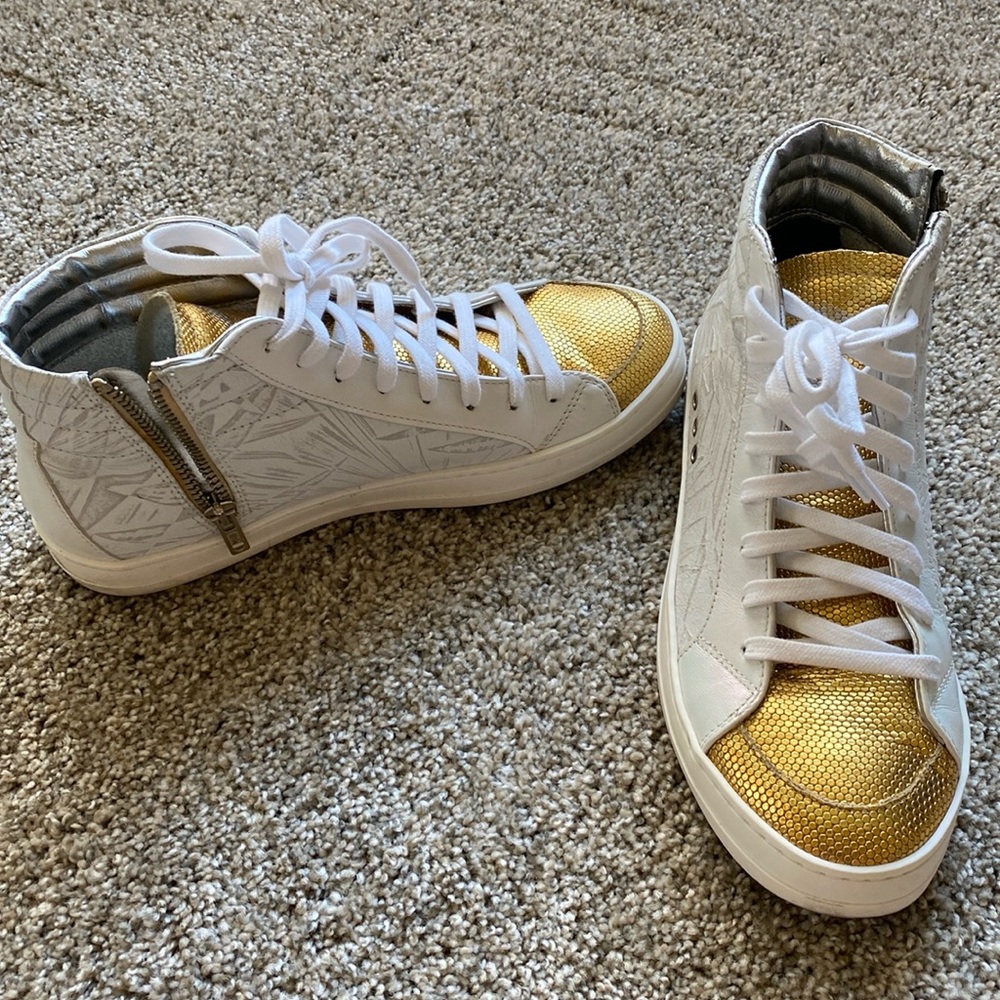 P448 White and Gold High-Top Sneakers